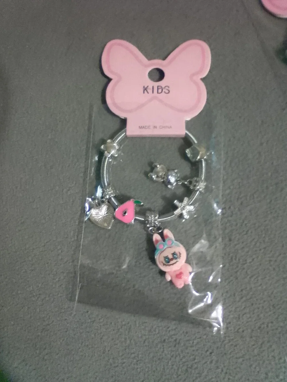 Kids Pink Charm Bracelet with Bunny Pendant